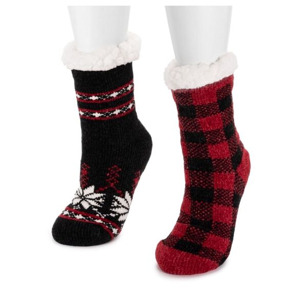 Muk Luks Women's Fuzzy Chenille Plush Lined Cabin Socks, 2-Pack, Size L/XL - Picture 4 of 8